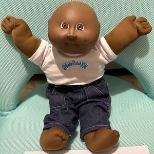 Cabbage Patch Brown Doll with White Tee and Blue Jeans